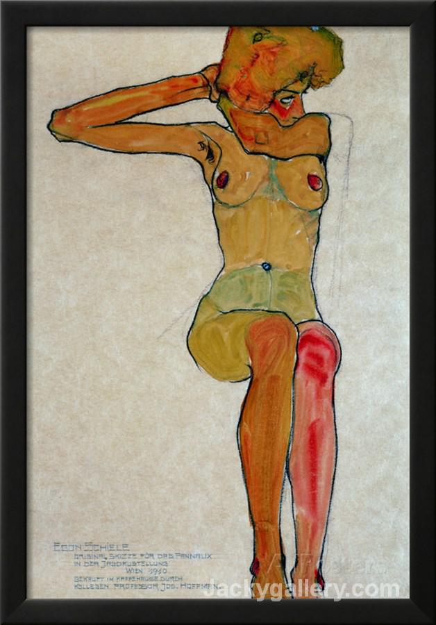 Seated Female Nude with Raised Right Arm by Egon Schiele paintings reproduction